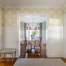 Transitional Foyer With Yellow Wallpaper