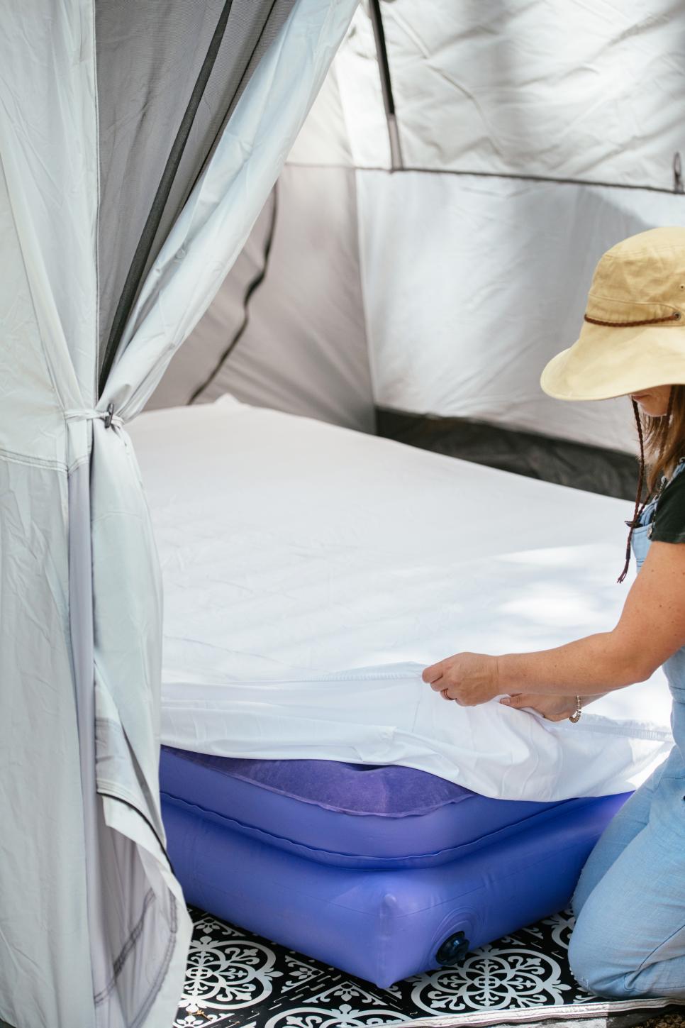 Using a Sheet on an Air Mattress for a Glamping Trip HGTV