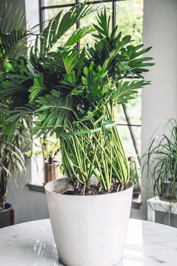 Houseplant With Foliage Secured With Gardening Velcro for Move