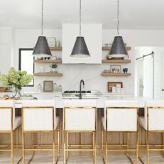White Contemporary Kitchen With Gray Pendants