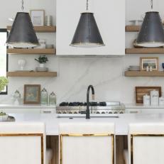 White Chef Kitchen With Gray Pendants