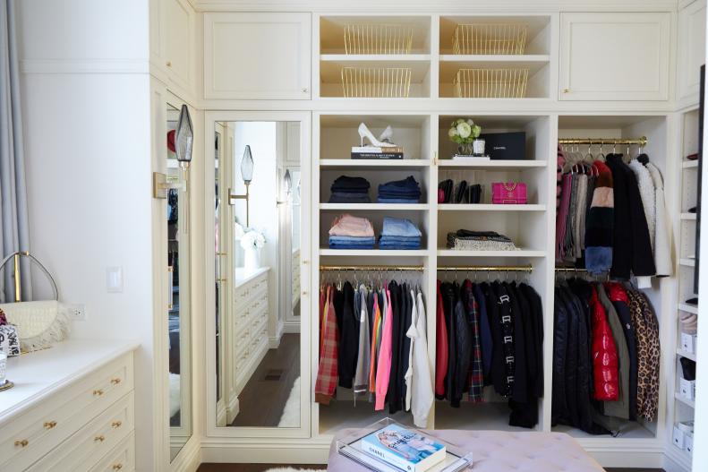Closet With Gold Baskets