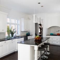 White Transitional Kitchen With Black Countertops