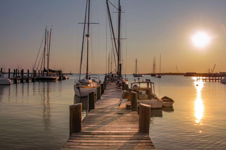 Boats in the water at sunrise at Martha's Vineyard