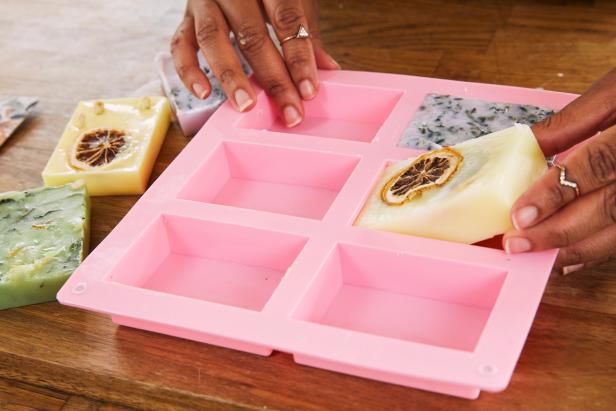 Let the soap bars sit overnight in the silicon mold. Then, remove the bars from the silicon mold and wrap the bars with a decorative tag.