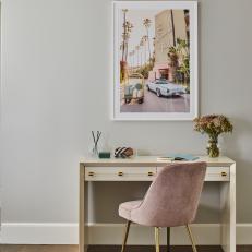 A Mid-Century Modern Teenage Girl's Desk with Pink Chair