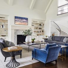 A Marble Fireplace and Custom Furniture Make This Airy Living Space Feel Grand