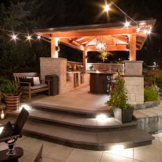 Elevated Outdoor Kitchen and String Lights