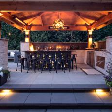 Outdoor Kitchen With Woven Pendant