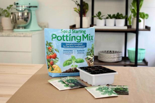 Seed starting potting mix for growing herb and vegetables indoors. 