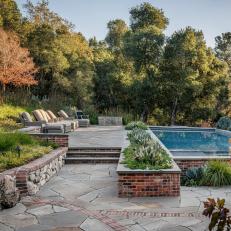 Patio and Pool With Raised Brick Garden