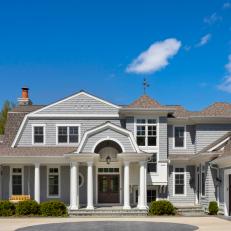 Gray Colonial Exterior With Portico