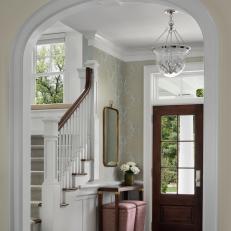 Traditional Foyer With Pink Stools