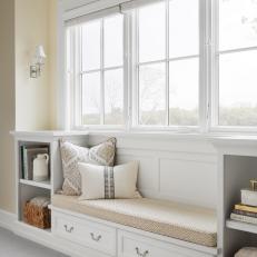 Neutral Transitional Window Seat With Drawers