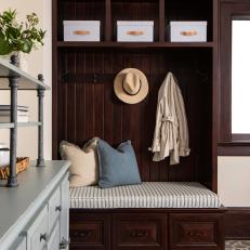 Cottage Mudroom With Striped Cushion