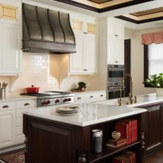 Neutral Traditional Kitchen With Red Books