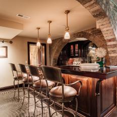 Traditional Bar With Mosaic Tile Floor