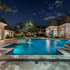 Pool and Mansion View at Night