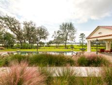 Pink Ornamental Grasses and Pool