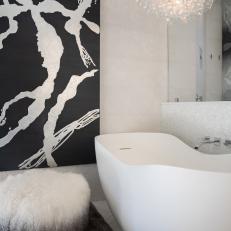 Glamorous Black and White Bathroom With Bubble Chandelier