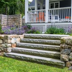 Stone Stairs and Purple Flowers