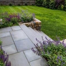 Backyard Steps and Purple Flowers