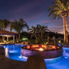 Luxurious Swimming Pool With Island Fire Pit