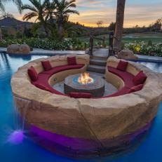 Island Fire Pit in Swimming Pool