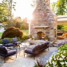Patio Sitting Area With Tall Fireplace