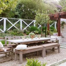 Outdoor Dining Area and Stone Fireplace