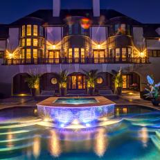 Brightly Lit Pool and Hot Tub