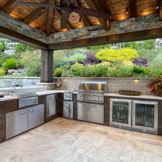 Rustic Outdoor Kitchen With Drinks Fridges