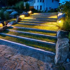 Stone and Grass Steps in Backyard