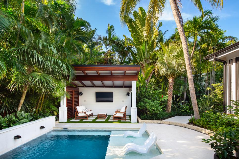 Pergola and Day Bed by the Small Pool