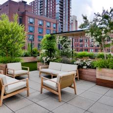 Rooftop Garden With White Chairs