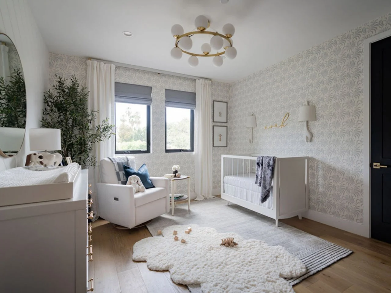 nursery with grey crib and white dresser Newport Cottage Convertible Crib and Dresser