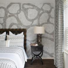 Gray Transitional Bedroom With Abstract Wallpaper
