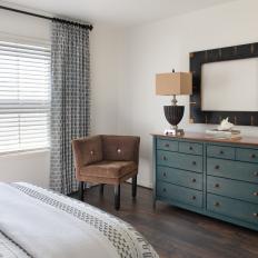 Transitional Bedroom With Brown Velvet Chair