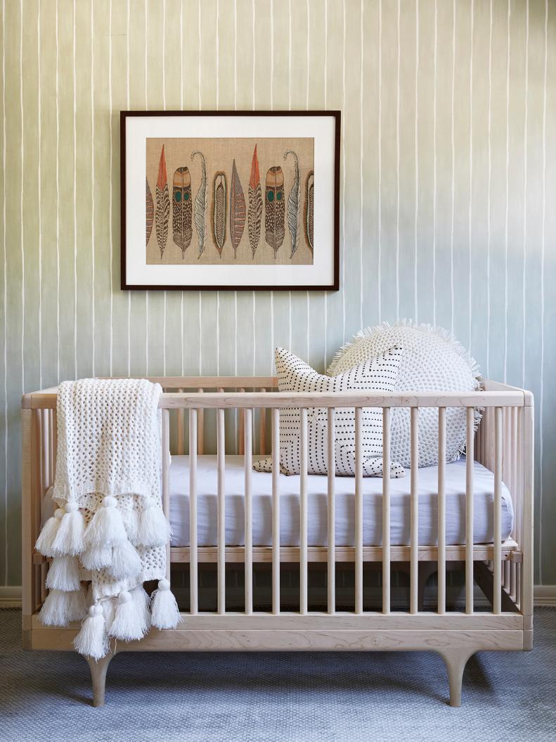 Neutral Nursery With Striped Wallpaper