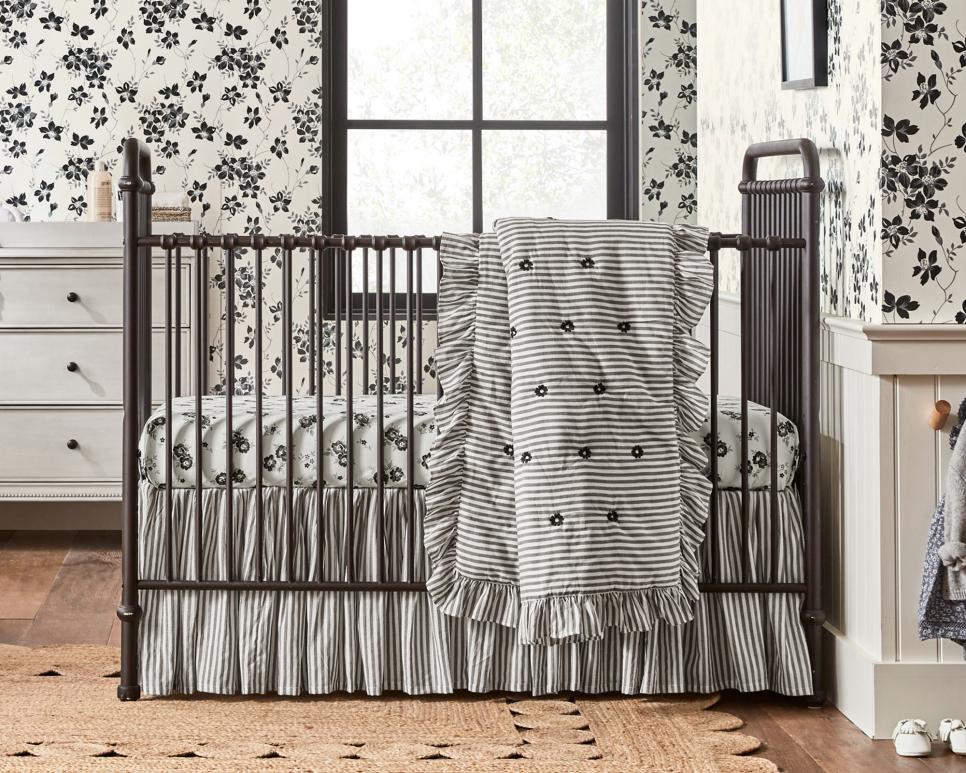 Black and White Nursery With Striped and Floral Patterns HGTV