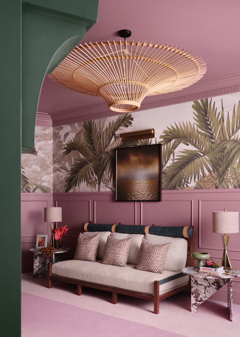 If there is an official color of the Kipps Bay Show House it would certainly be mauve, which looks incredible paired with green in Christina Kim Interior Design's main staircase and landings. Inspired by hotel lounges Christina's design is all about "wrapping yourself in a mood" she says.
