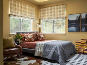 Yellow Bedroom With Plaid Shades
