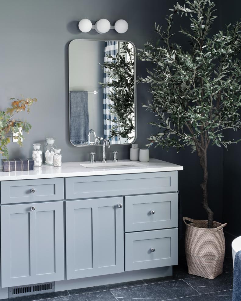 Gray Bathroom With Olive Tree