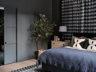 Gray Bedroom With Faux Tree