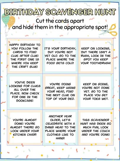 Free, Printable Birthday Scavenger Hunt for Kids | HGTV