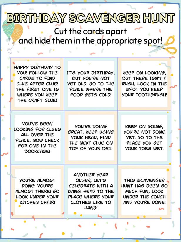 Printable Birthday Scavenger Hunt For Kids