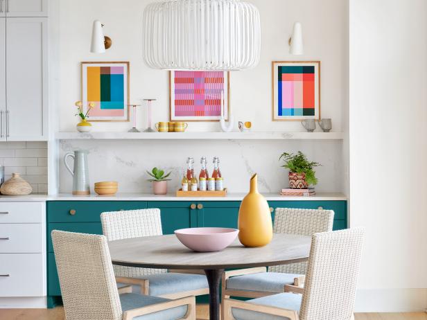 Modern White and Teal Kitchen