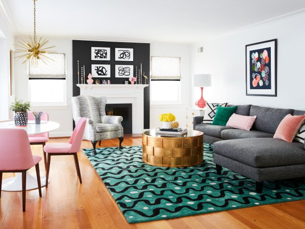 Black, White and Pink Living Room