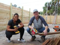 Hosts Brian and Mika Kleinschmidt during construction for Drew and Vanessa Richardson's special project as seen on 100 Day Dream Home.