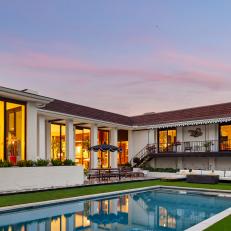 White Midcentury Mansion and Pool